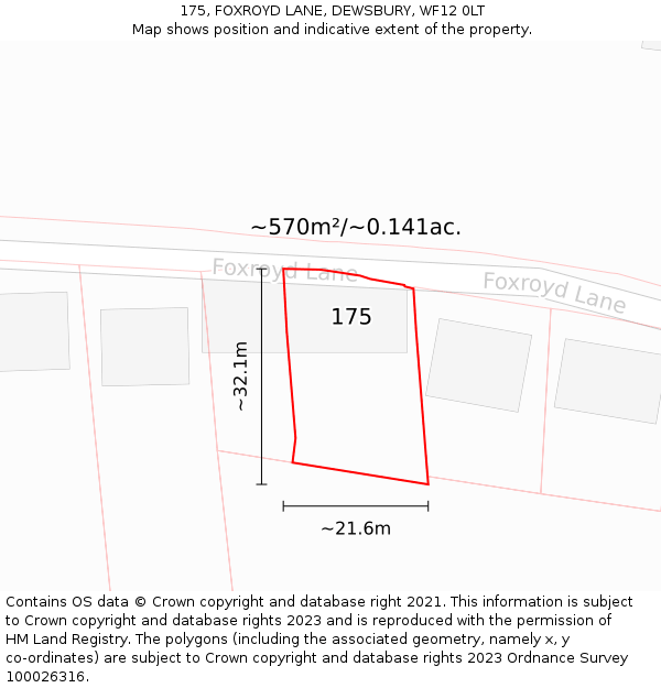 175, FOXROYD LANE, DEWSBURY, WF12 0LT: Plot and title map