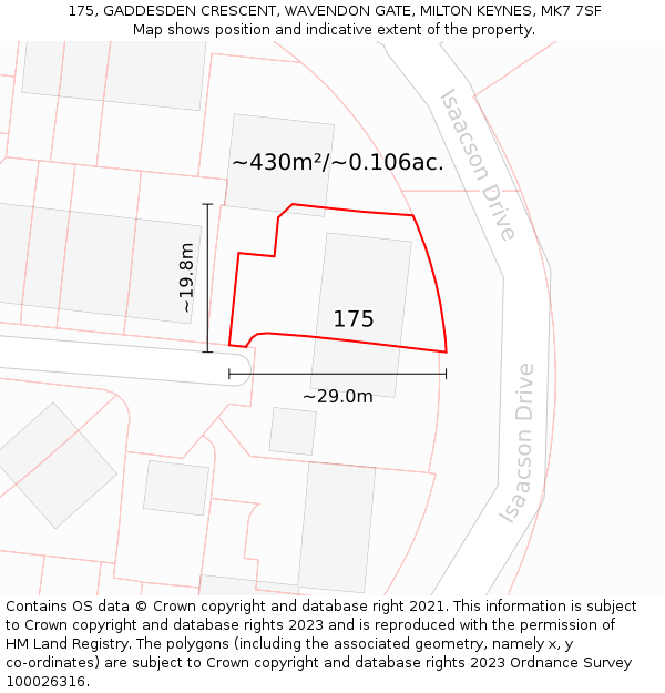 175, GADDESDEN CRESCENT, WAVENDON GATE, MILTON KEYNES, MK7 7SF: Plot and title map