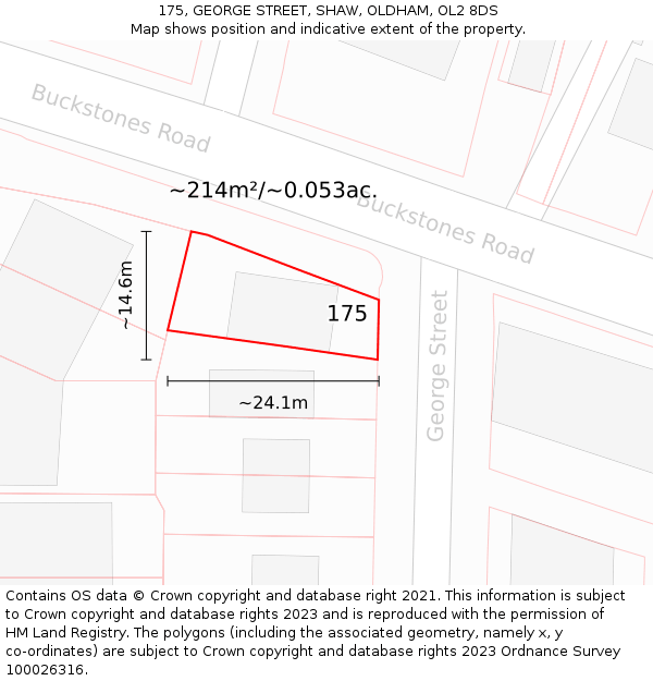 175, GEORGE STREET, SHAW, OLDHAM, OL2 8DS: Plot and title map
