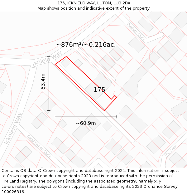 175, ICKNIELD WAY, LUTON, LU3 2BX: Plot and title map