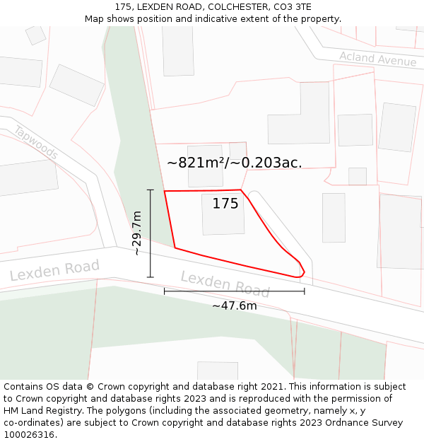 175, LEXDEN ROAD, COLCHESTER, CO3 3TE: Plot and title map