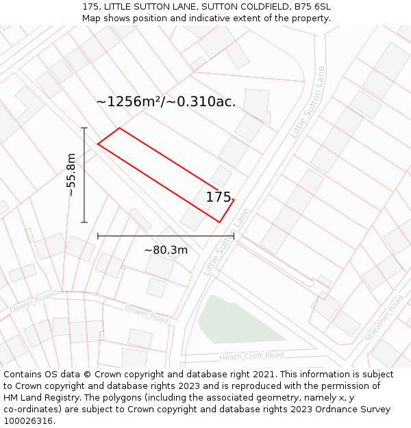 175, LITTLE SUTTON LANE, SUTTON COLDFIELD, B75 6SL: Plot and title map
