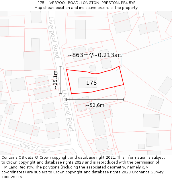 175, LIVERPOOL ROAD, LONGTON, PRESTON, PR4 5YE: Plot and title map