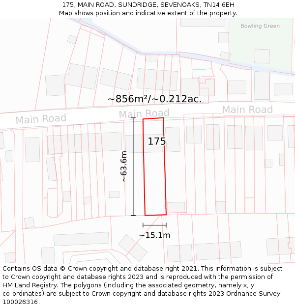 175, MAIN ROAD, SUNDRIDGE, SEVENOAKS, TN14 6EH: Plot and title map