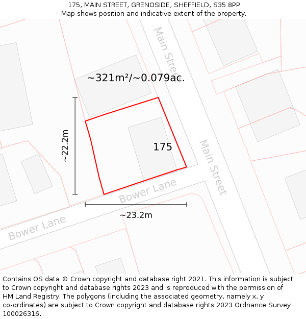 175, MAIN STREET, GRENOSIDE, SHEFFIELD, S35 8PP: Plot and title map