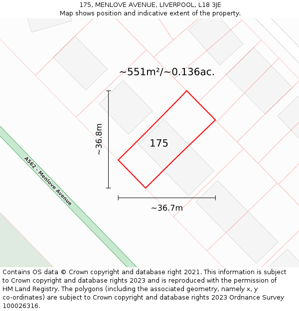 175, MENLOVE AVENUE, LIVERPOOL, L18 3JE: Plot and title map