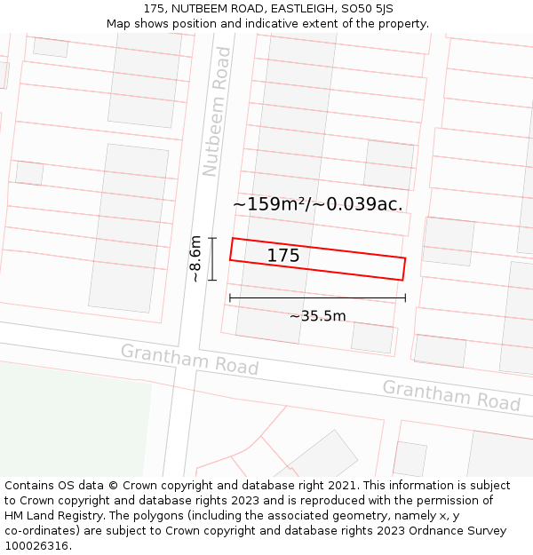 175, NUTBEEM ROAD, EASTLEIGH, SO50 5JS: Plot and title map
