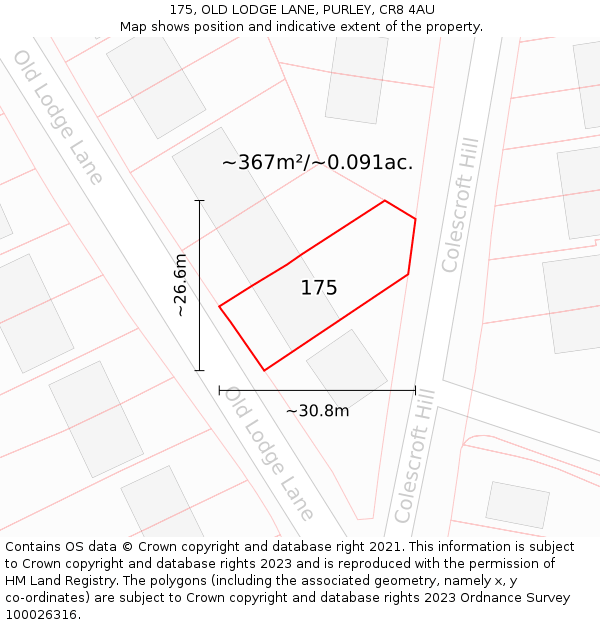 175, OLD LODGE LANE, PURLEY, CR8 4AU: Plot and title map
