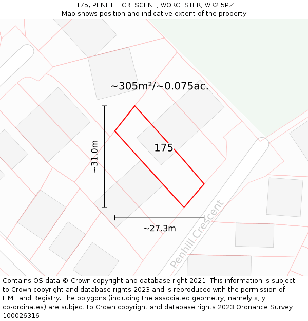 175, PENHILL CRESCENT, WORCESTER, WR2 5PZ: Plot and title map