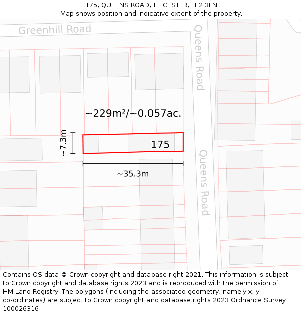175, QUEENS ROAD, LEICESTER, LE2 3FN: Plot and title map