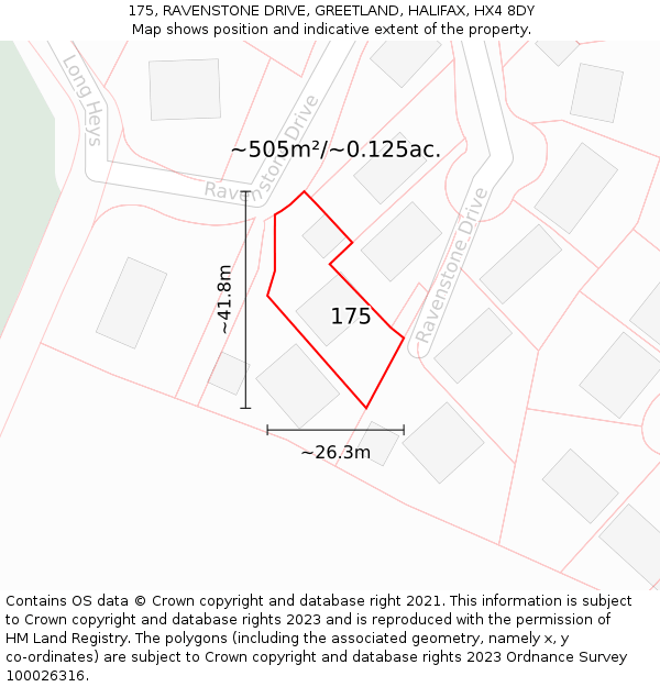 175, RAVENSTONE DRIVE, GREETLAND, HALIFAX, HX4 8DY: Plot and title map