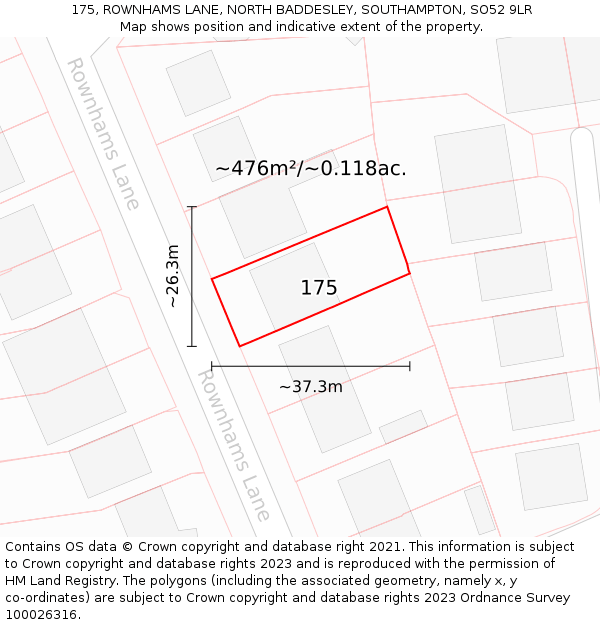 175, ROWNHAMS LANE, NORTH BADDESLEY, SOUTHAMPTON, SO52 9LR: Plot and title map