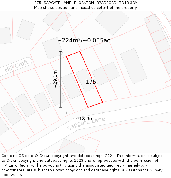 175, SAPGATE LANE, THORNTON, BRADFORD, BD13 3DY: Plot and title map
