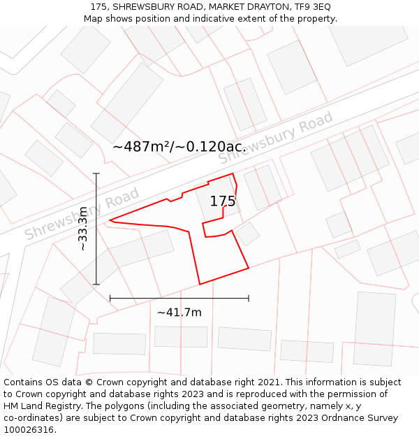 175, SHREWSBURY ROAD, MARKET DRAYTON, TF9 3EQ: Plot and title map
