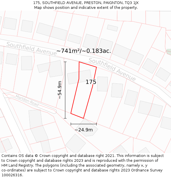 175, SOUTHFIELD AVENUE, PRESTON, PAIGNTON, TQ3 1JX: Plot and title map