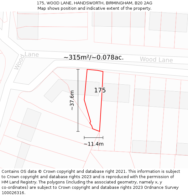 175, WOOD LANE, HANDSWORTH, BIRMINGHAM, B20 2AG: Plot and title map
