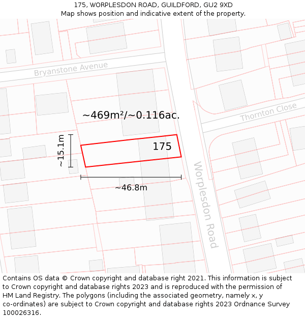 175, WORPLESDON ROAD, GUILDFORD, GU2 9XD: Plot and title map