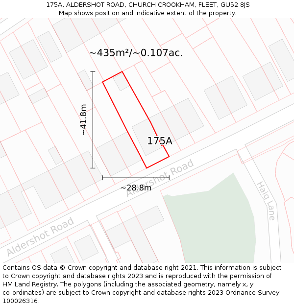 175A, ALDERSHOT ROAD, CHURCH CROOKHAM, FLEET, GU52 8JS: Plot and title map