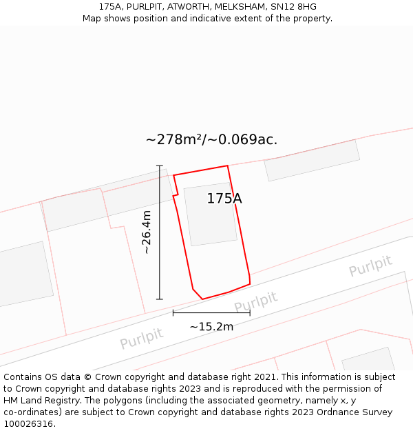 175A, PURLPIT, ATWORTH, MELKSHAM, SN12 8HG: Plot and title map