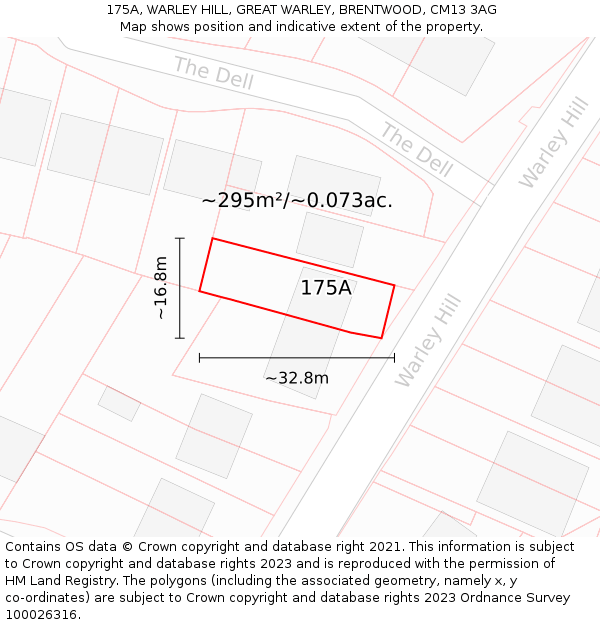 175A, WARLEY HILL, GREAT WARLEY, BRENTWOOD, CM13 3AG: Plot and title map