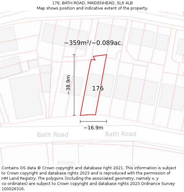 176, BATH ROAD, MAIDENHEAD, SL6 4LB: Plot and title map