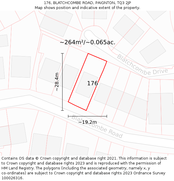 176, BLATCHCOMBE ROAD, PAIGNTON, TQ3 2JP: Plot and title map