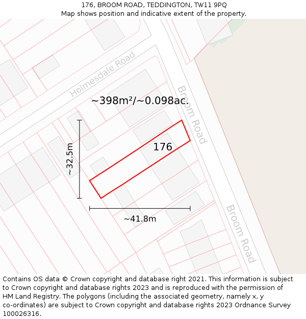 176, BROOM ROAD, TEDDINGTON, TW11 9PQ: Plot and title map
