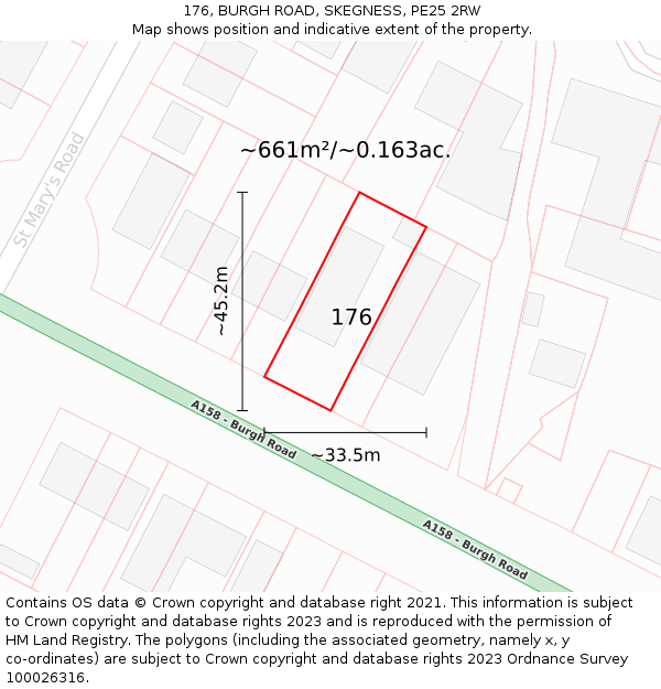 176, BURGH ROAD, SKEGNESS, PE25 2RW: Plot and title map