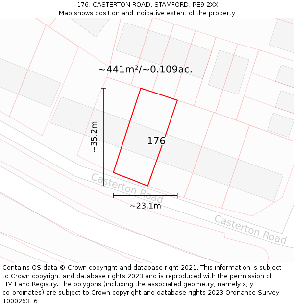 176, CASTERTON ROAD, STAMFORD, PE9 2XX: Plot and title map