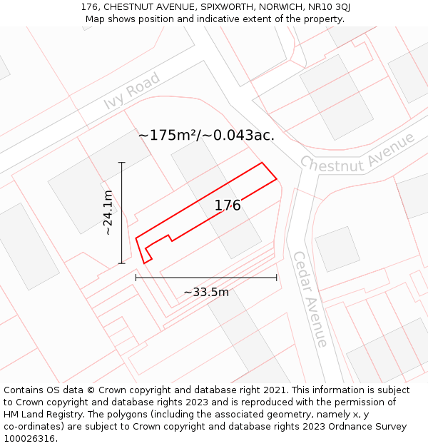 176, CHESTNUT AVENUE, SPIXWORTH, NORWICH, NR10 3QJ: Plot and title map