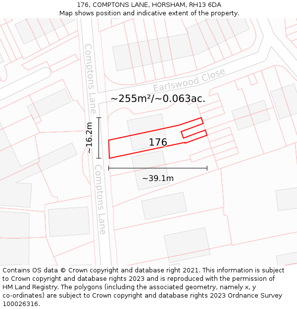 176, COMPTONS LANE, HORSHAM, RH13 6DA: Plot and title map