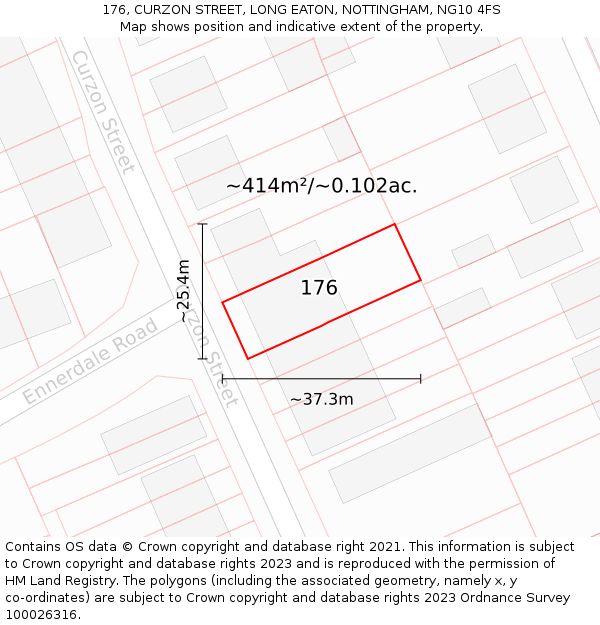 176, CURZON STREET, LONG EATON, NOTTINGHAM, NG10 4FS: Plot and title map