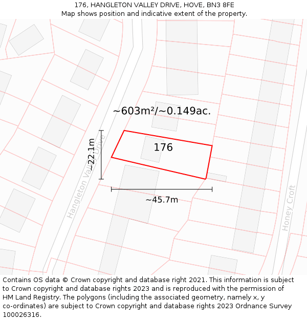 176, HANGLETON VALLEY DRIVE, HOVE, BN3 8FE: Plot and title map