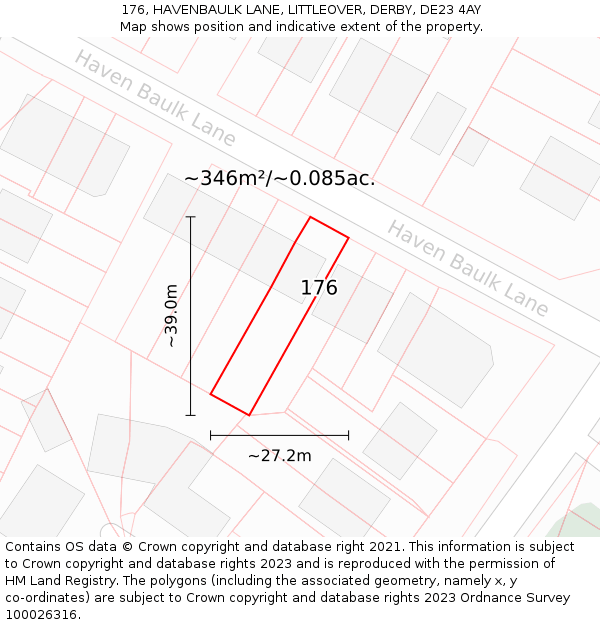 176, HAVENBAULK LANE, LITTLEOVER, DERBY, DE23 4AY: Plot and title map