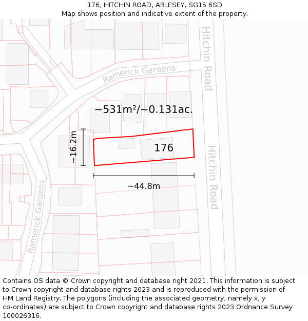 176, HITCHIN ROAD, ARLESEY, SG15 6SD: Plot and title map