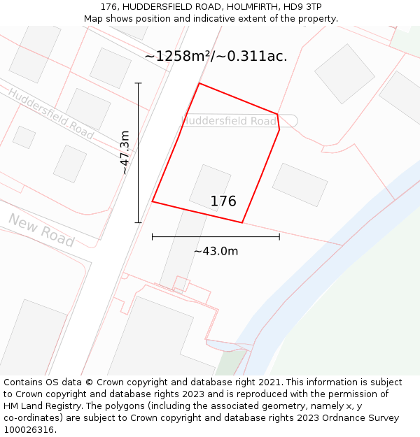 176, HUDDERSFIELD ROAD, HOLMFIRTH, HD9 3TP: Plot and title map