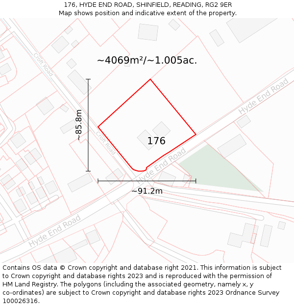 176, HYDE END ROAD, SHINFIELD, READING, RG2 9ER: Plot and title map