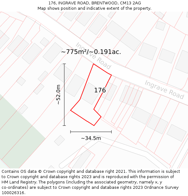 176, INGRAVE ROAD, BRENTWOOD, CM13 2AG: Plot and title map