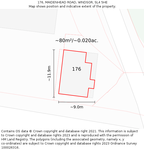 176, MAIDENHEAD ROAD, WINDSOR, SL4 5HE: Plot and title map