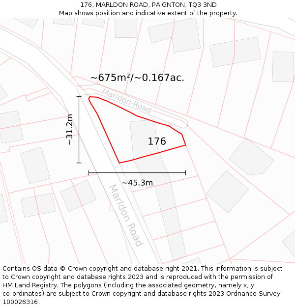 176, MARLDON ROAD, PAIGNTON, TQ3 3ND: Plot and title map
