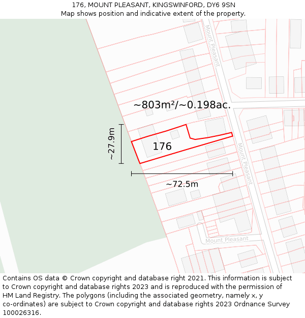 176, MOUNT PLEASANT, KINGSWINFORD, DY6 9SN: Plot and title map