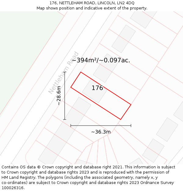 176, NETTLEHAM ROAD, LINCOLN, LN2 4DQ: Plot and title map