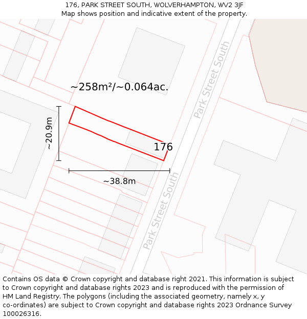 176, PARK STREET SOUTH, WOLVERHAMPTON, WV2 3JF: Plot and title map