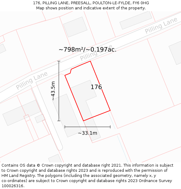 176, PILLING LANE, PREESALL, POULTON-LE-FYLDE, FY6 0HG: Plot and title map