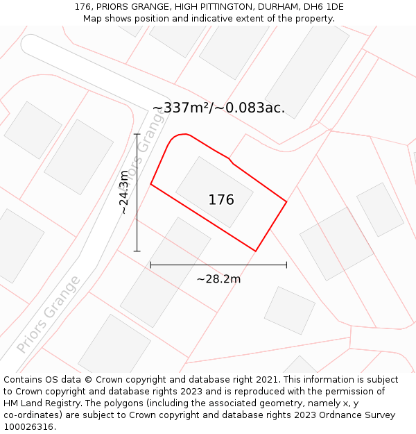 176, PRIORS GRANGE, HIGH PITTINGTON, DURHAM, DH6 1DE: Plot and title map
