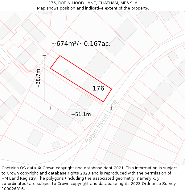 176, ROBIN HOOD LANE, CHATHAM, ME5 9LA: Plot and title map