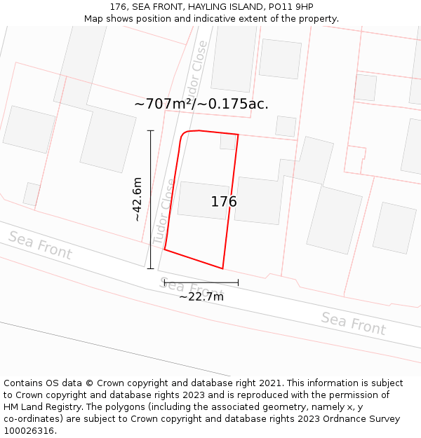 176, SEA FRONT, HAYLING ISLAND, PO11 9HP: Plot and title map