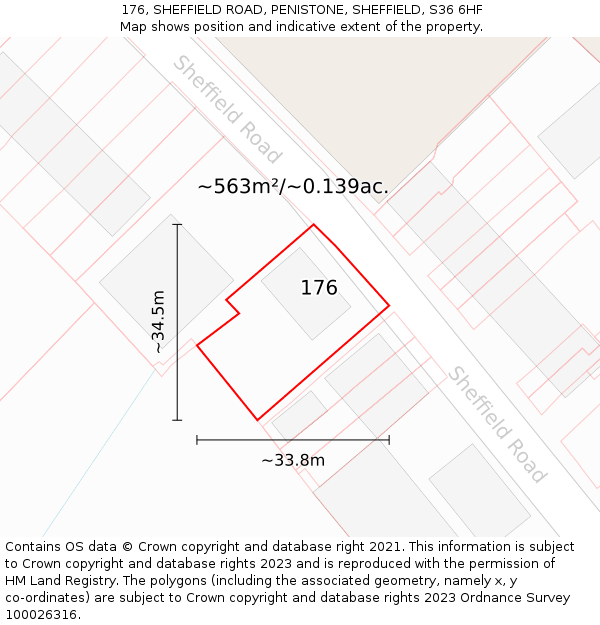 176, SHEFFIELD ROAD, PENISTONE, SHEFFIELD, S36 6HF: Plot and title map