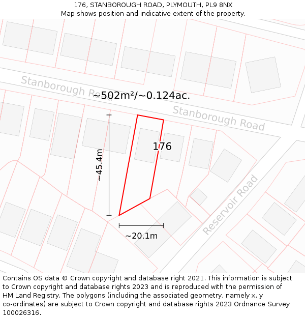 176, STANBOROUGH ROAD, PLYMOUTH, PL9 8NX: Plot and title map