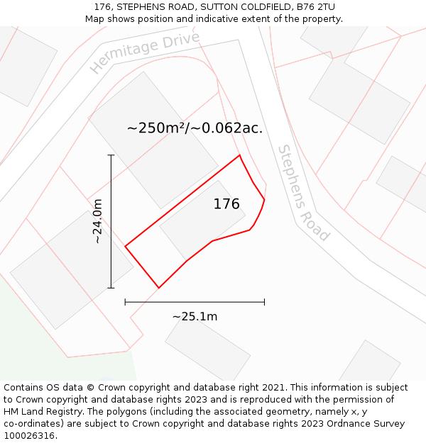 176, STEPHENS ROAD, SUTTON COLDFIELD, B76 2TU: Plot and title map